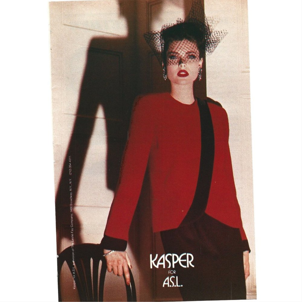 Kasper ASL Fashion New York 1980s Vintage Print Ad 9 inch Tall